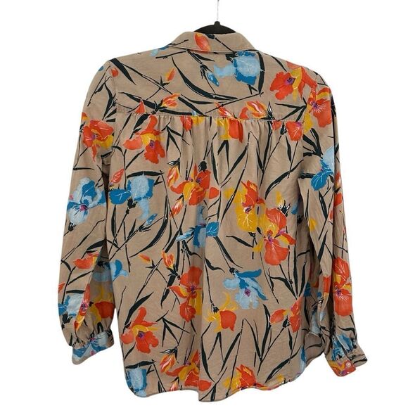 Vintage floral orange turquoise button up blouse.  Size small - Picture 2 of 3
